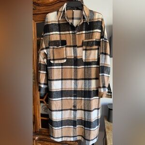 Women’s Plaid Shacket Brown/White/Gray Size Small